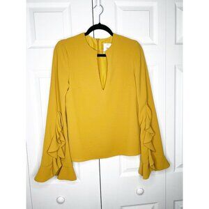 C/MEO Collective Gossamer Gold Yellow Ruffled Sleeve Top Women's Size Small S
